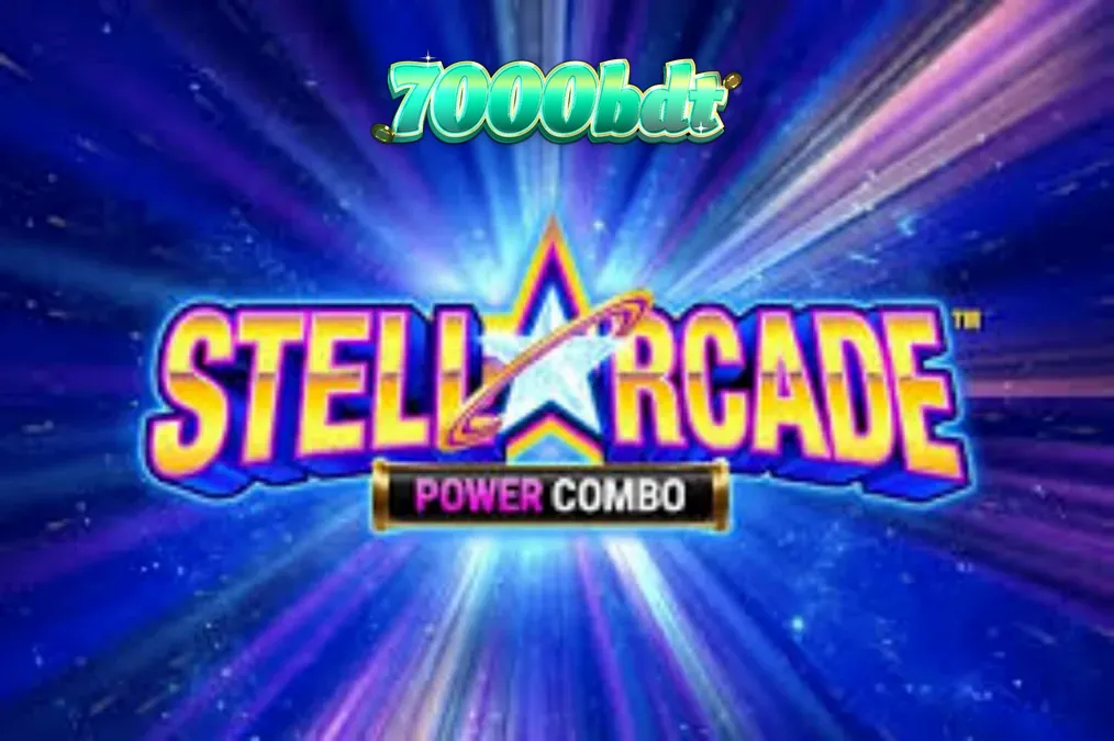 Stellarcade Power Combo স্লট গেমের নিয়ন এবং মহাকাশ থিমযুক্ত ডিসপ্লে